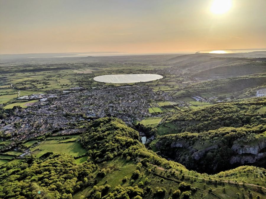 Looking across to Cheddar and the Mendips