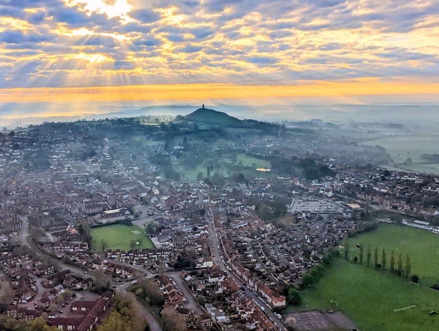 Glastonbury & the Levels from a First Flight balloon
