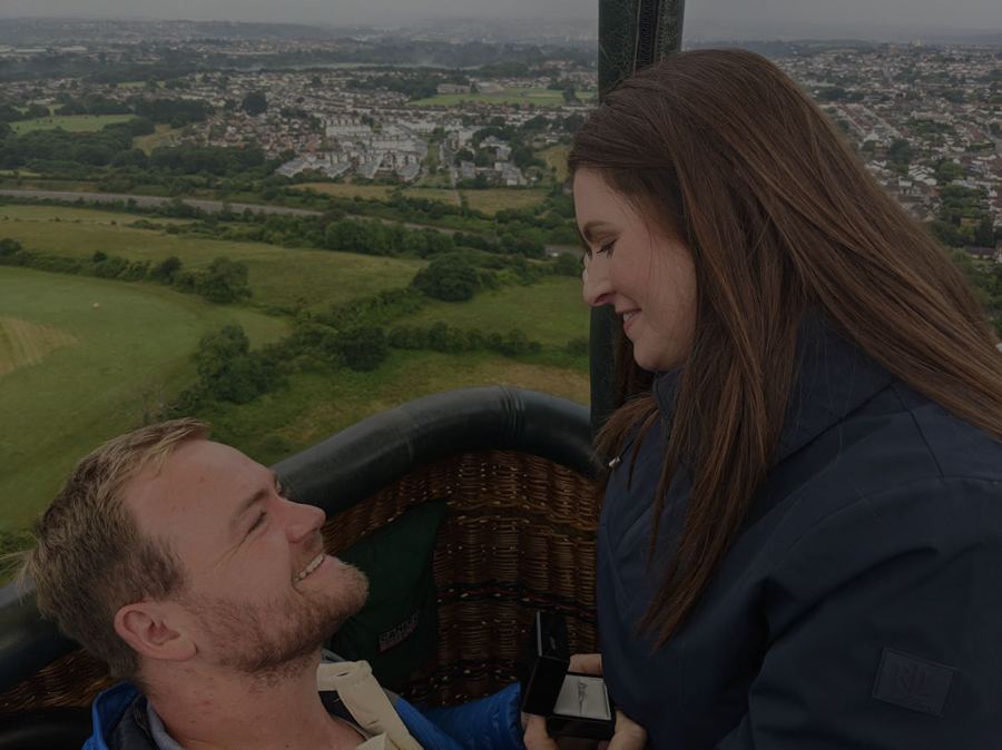A proposal with a ring in the balloon basket