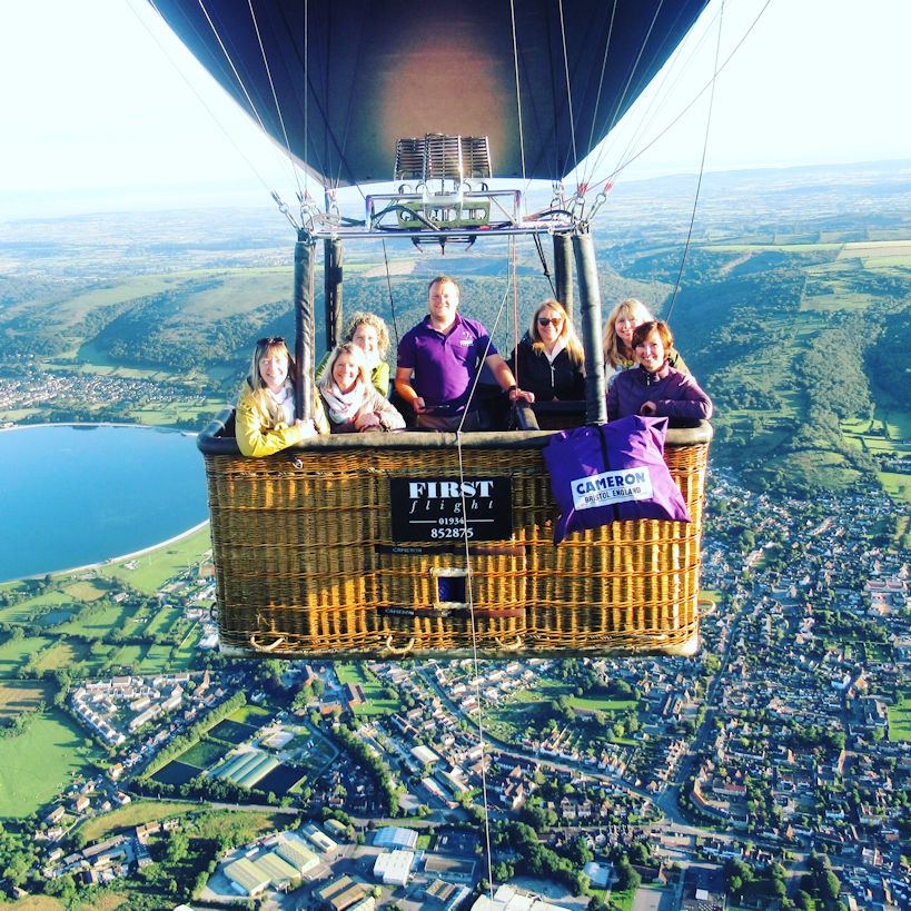 Passengers in the basket above the lake