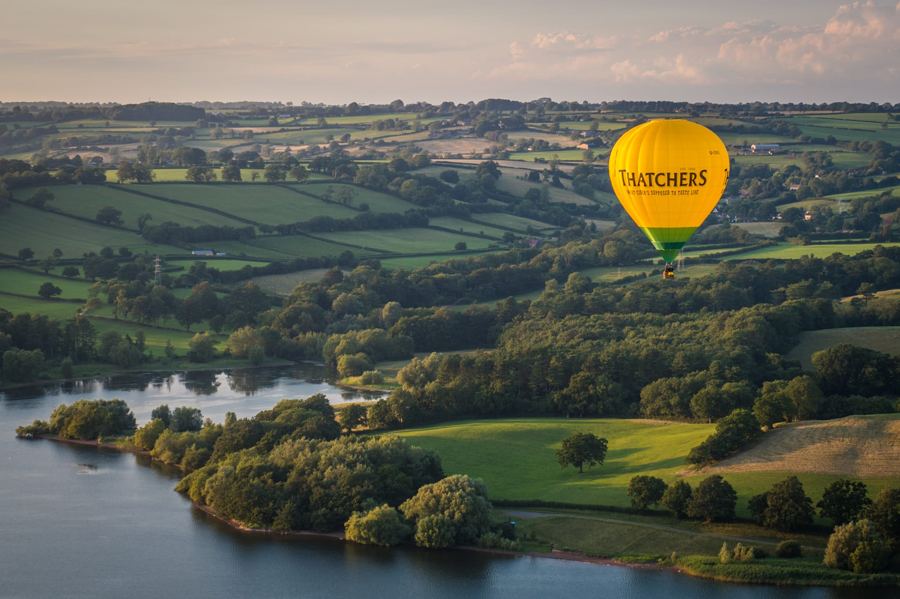 A balloon over the lakes of the Chew Valley