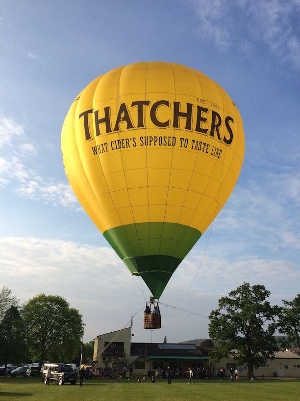 A balloon taking off near Winscombe